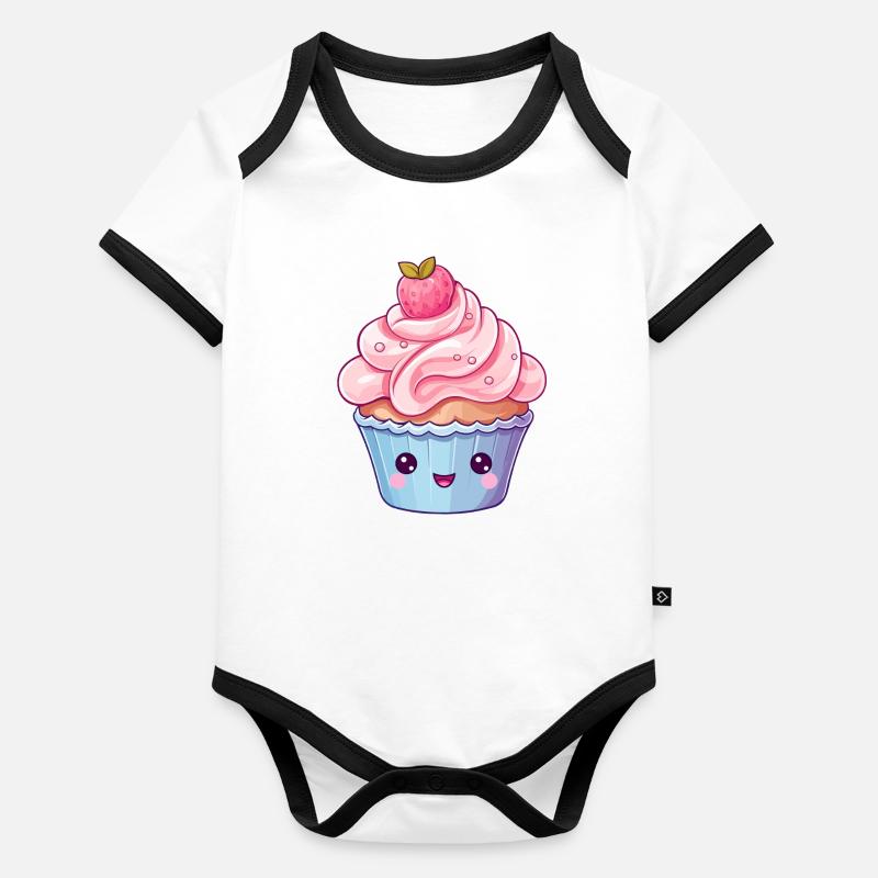Conception de cupcake à la fraise kawaii Body Bébé bio contrasté manches courtes