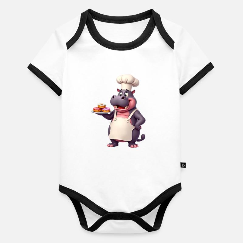 Cooking Hippo Cookbook Chef Organic Baby Contrasting Bodysuit