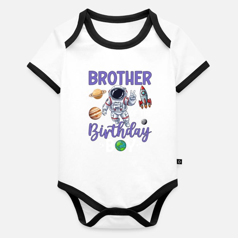 Conception d'anniversaire Space Brother Body Bébé bio contrasté manches courtes
