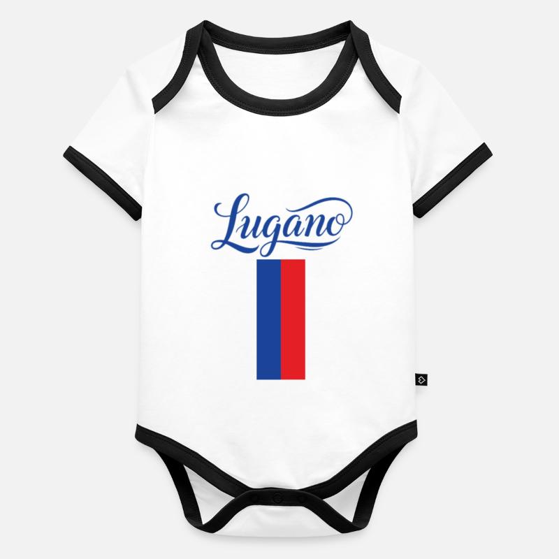 Drapeau de la ville de Lugano au design élégant Body Bébé bio contrasté manches courtes