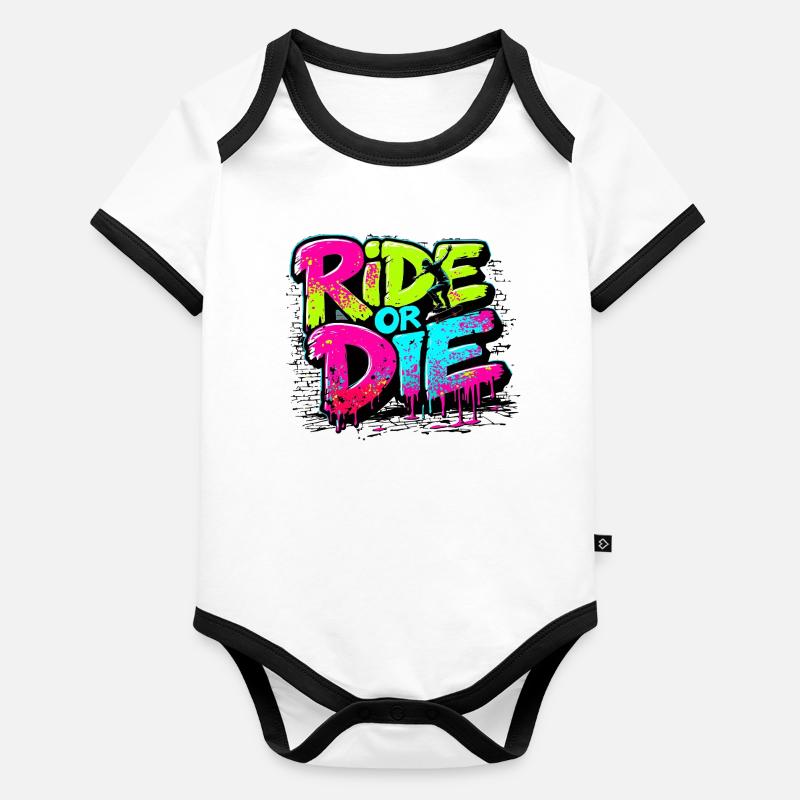 Vibrant skateboard motif with colour explosion Organic Baby Contrasting Bodysuit