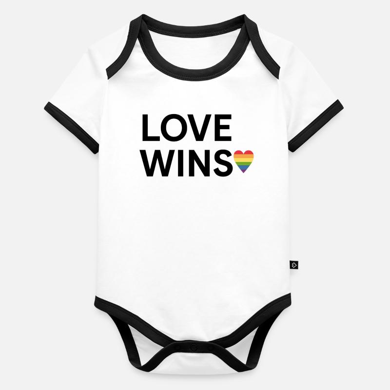 Liebe gewinnt Regenbogen-Herz-Design Baby Bio-Kurzarm-Kontrastbody