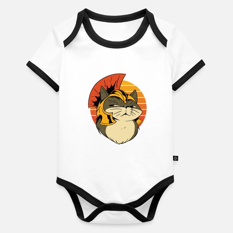 Illustration de chat gladiateur romain Body Bébé bio contrasté manches courtes