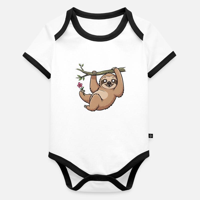 Faultier Baby Bio-Kurzarm-Kontrastbody