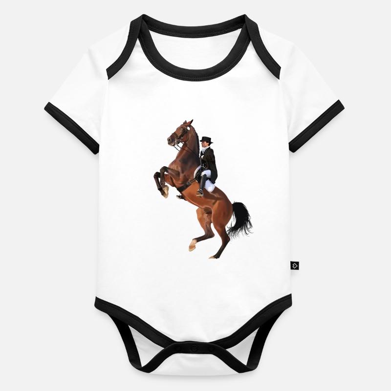 Cavalier élégant sur cheval cabré Body Bébé bio contrasté manches courtes