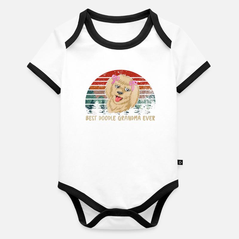 Beste Doodle-Oma aller Zeiten mit rosa Schleifen Baby Bio-Kurzarm-Kontrastbody