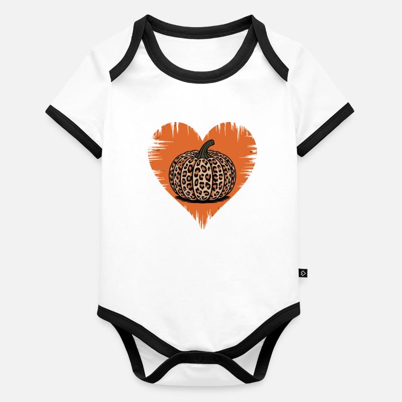 Leopardmuster Kürbis Herz Design Baby Bio-Kurzarm-Kontrastbody
