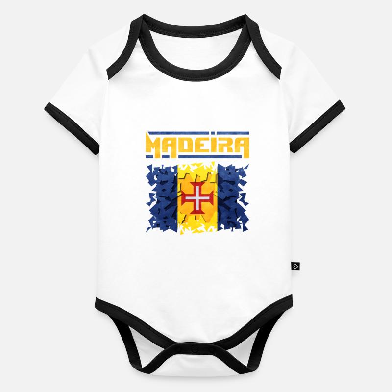 Madeira Flag Abstrakt Design Baby Bio-Kurzarm-Kontrastbody