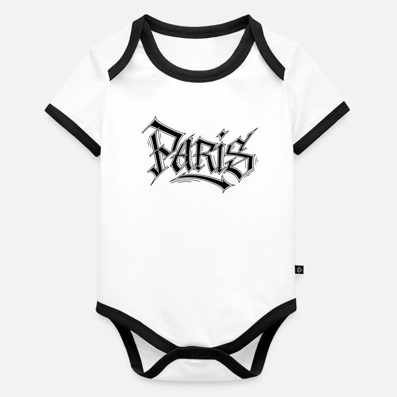 Lettrage style graffiti Paris Body Bébé bio contrasté manches courtes