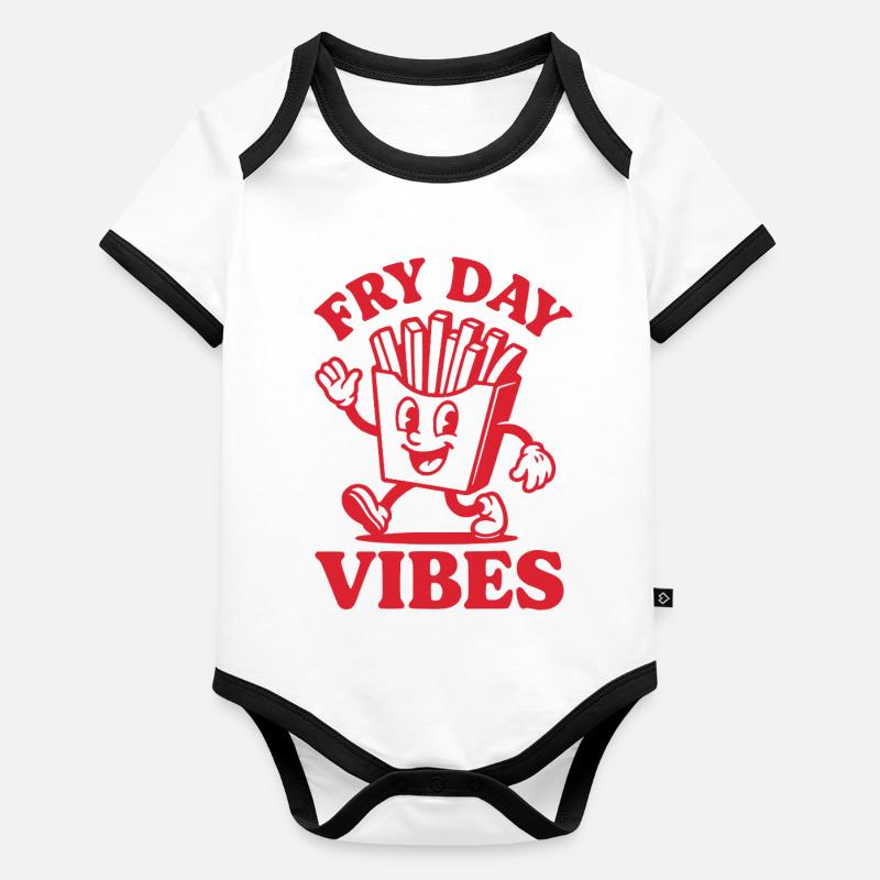 Fry Day Vibes – Lustiger Pommes Spruch Baby Bio-Kurzarm-Kontrastbody