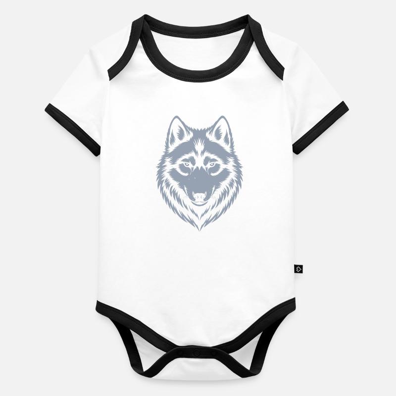 Majestätisches Wolf-Emblem-Design Baby Bio-Kurzarm-Kontrastbody
