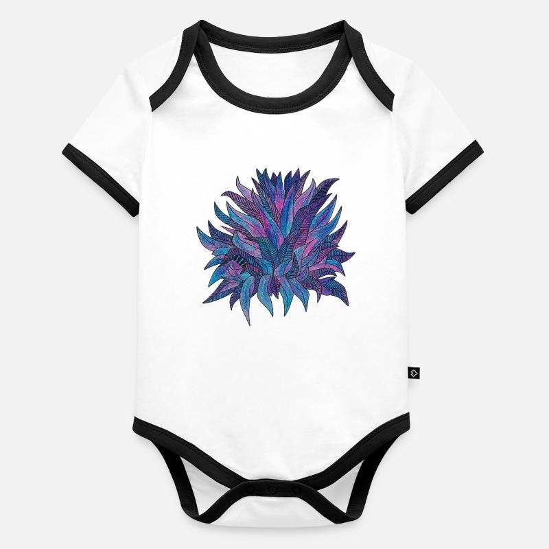 Purple Blue Leaf Pattern Organic Baby Contrasting Bodysuit