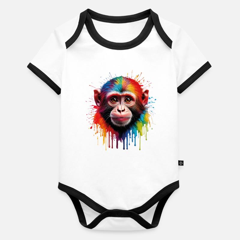 Bunter Affe mit Farbexplosion Baby Bio-Kurzarm-Kontrastbody