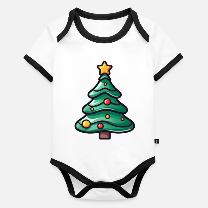 Festlicher Weihnachtsbaum Illustration Baby Bio-Kurzarm-Kontrastbody