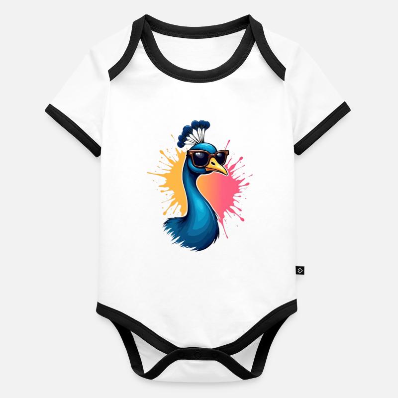 Cool influencer peacock with sunglasses Organic Baby Contrasting Bodysuit