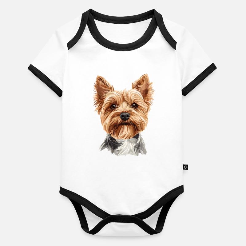 Hochwertiges Yorkshire Terrier Portrait Baby Bio-Kurzarm-Kontrastbody