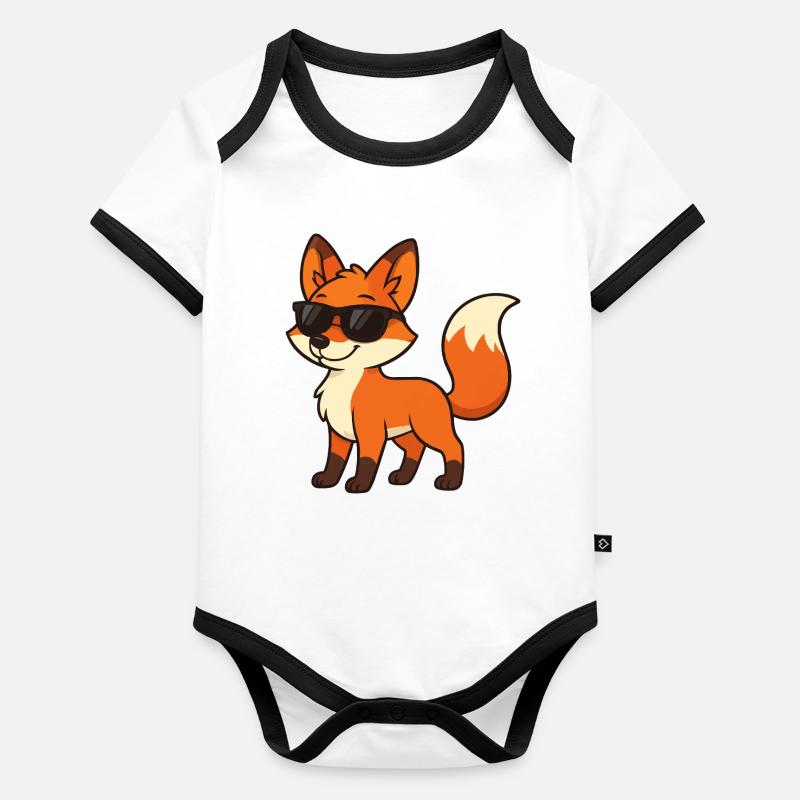 Funny fox with sunglasses Organic Baby Contrasting Bodysuit