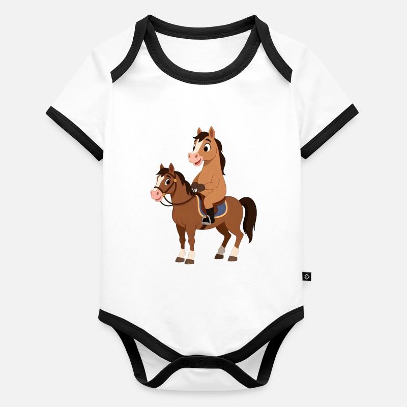 Pferd auf Pferd – Surrealer Reiterspaß  Baby Bio-Kurzarm-Kontrastbody
