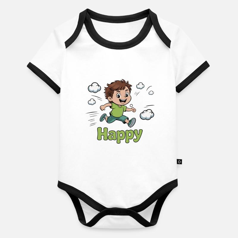 Fröhliches Kind, das mit Wolken läuft Design Baby Bio-Kurzarm-Kontrastbody