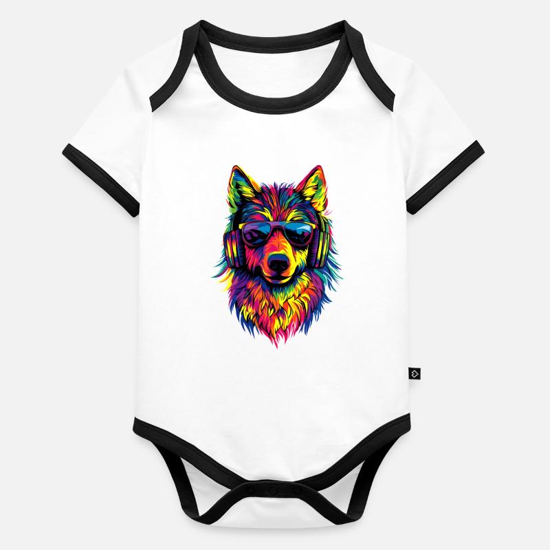 Wolf Love Wolves Wolf Pack Wolfhound Wild Wolf Body Bébé bio contrasté manches courtes