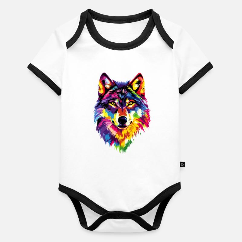 Wolf Love Wolves Wolf Pack Wolfhound Wild Wolf Body Bébé bio contrasté manches courtes