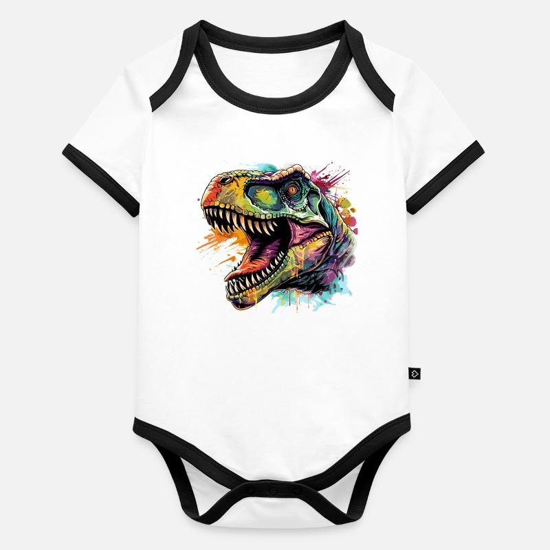 Conception d’art au néon Dino Body Bébé bio contrasté manches courtes