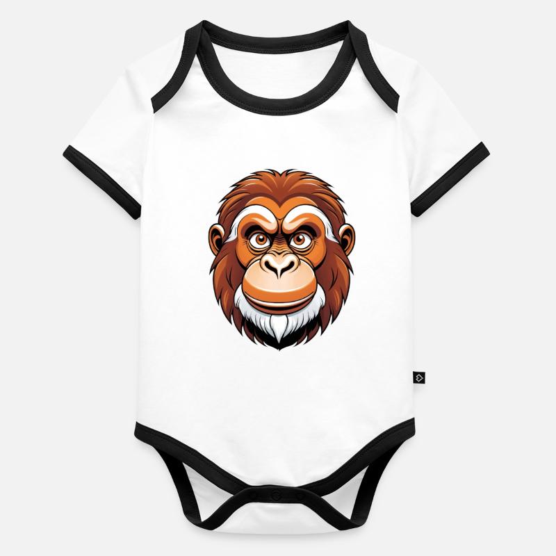 Portrait graphique de singe dans des tons chauds Body Bébé bio contrasté manches courtes