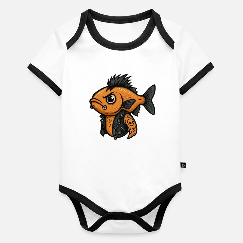 Fisch Punk Illustration Reisfeld-Rocker Baby Bio-Kurzarm-Kontrastbody