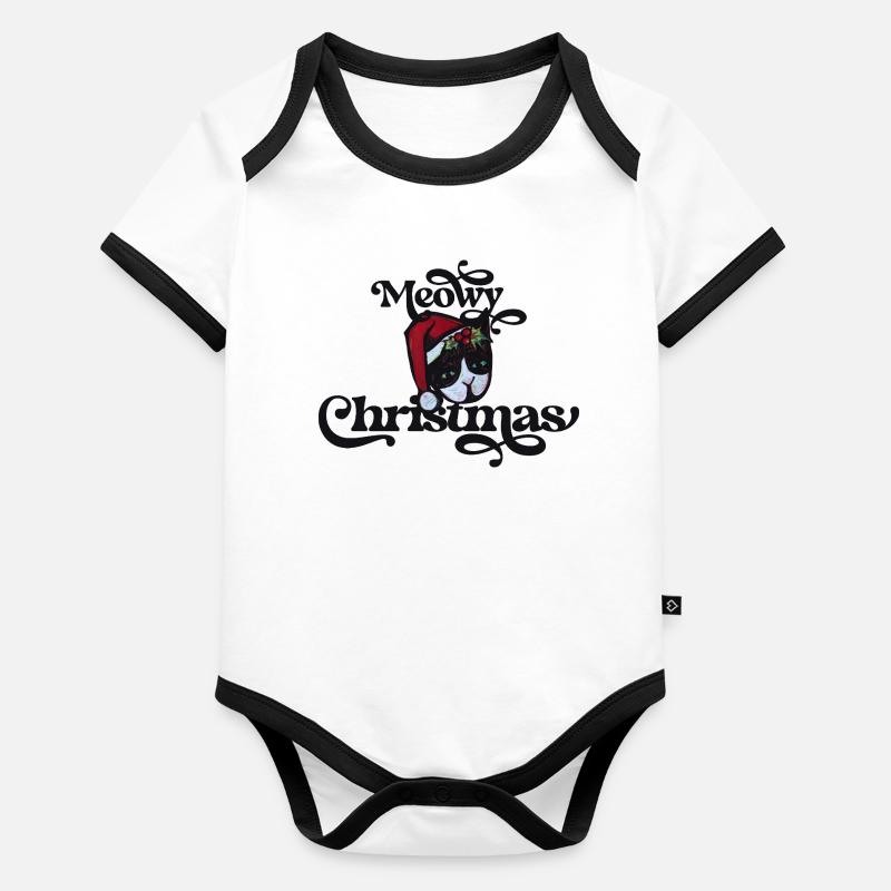 Chat festif Noël Illustration Body Bébé bio contrasté manches courtes