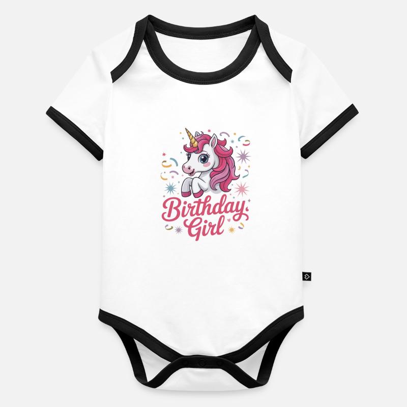 Fille d’anniversaire - Conception d’anniversaire de licorne mignonne Body Bébé bio contrasté manches courtes