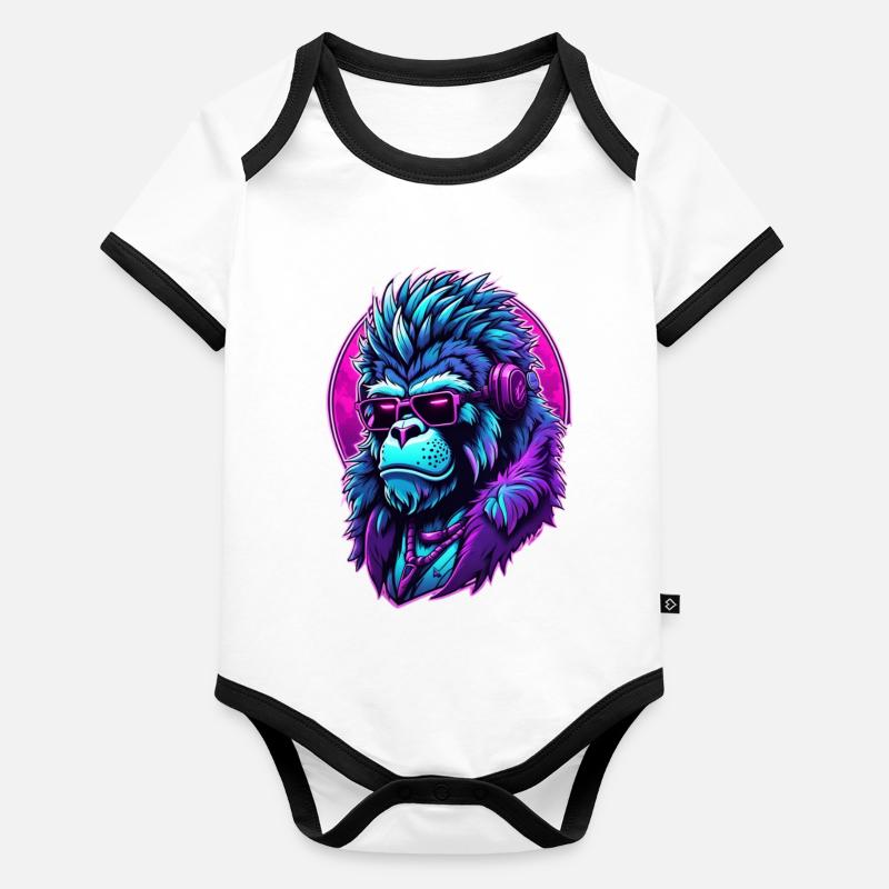 Intoxicated gorilla with headphones Organic Baby Contrasting Bodysuit