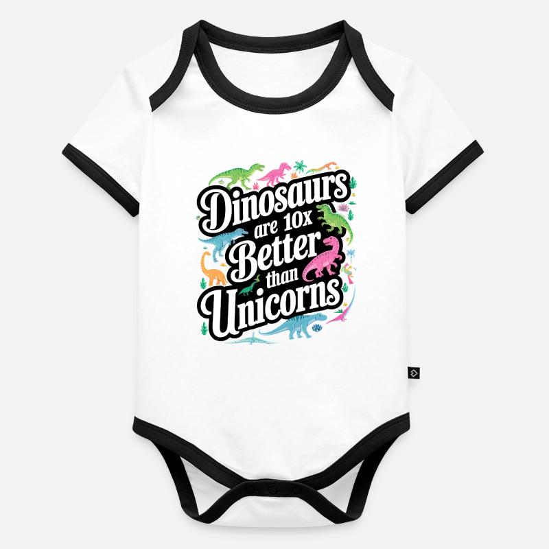 Les dinosaures éclipsent les licornes Body Bébé bio contrasté manches courtes
