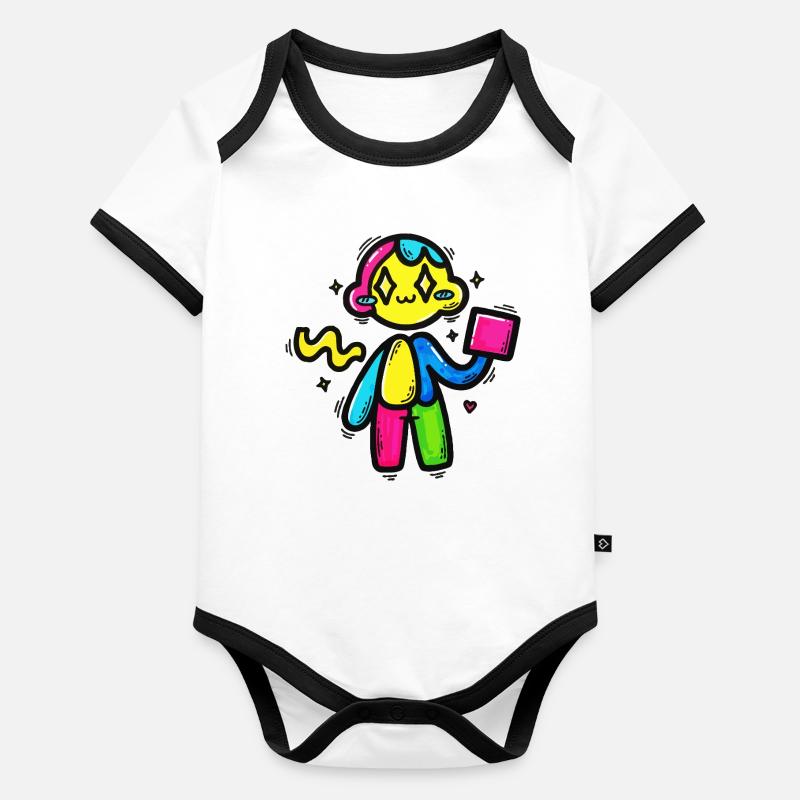 Robot Doodle coloré avec bloc Body Bébé bio contrasté manches courtes