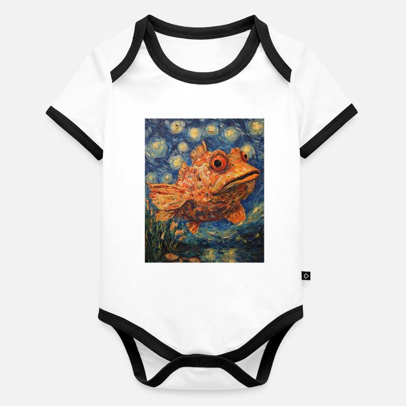 Poisson à la Van Gogh Body Bébé bio contrasté manches courtes