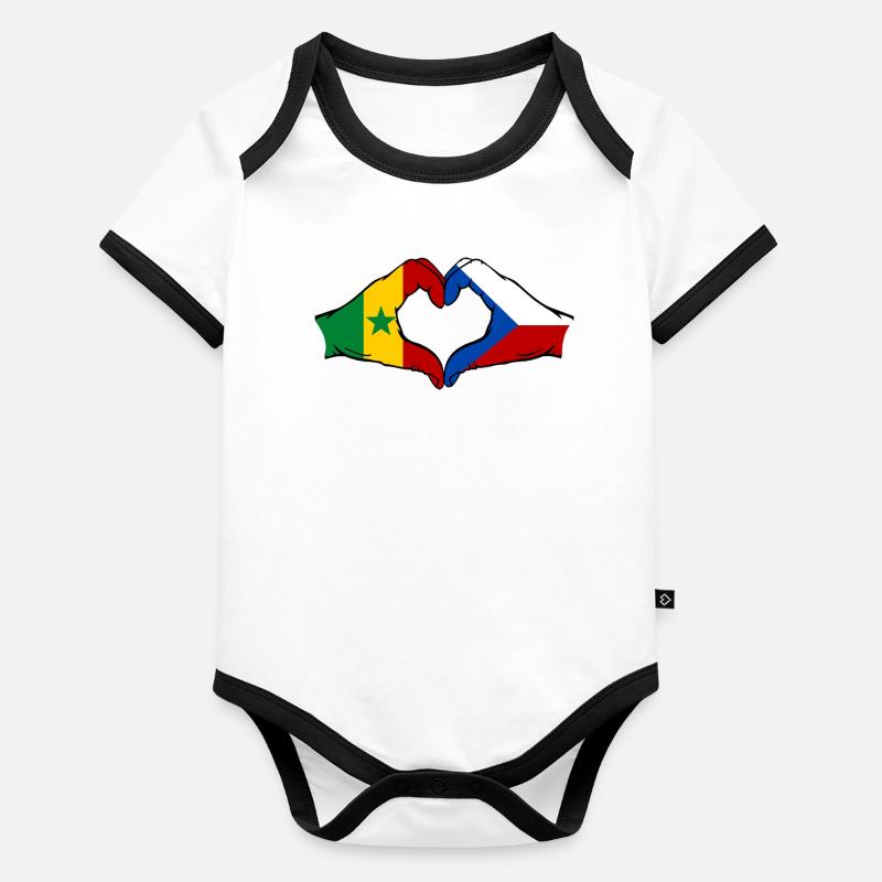 Senegal Czech Republic Flag Hands Heart Shape Organic Baby Contrasting Bodysuit