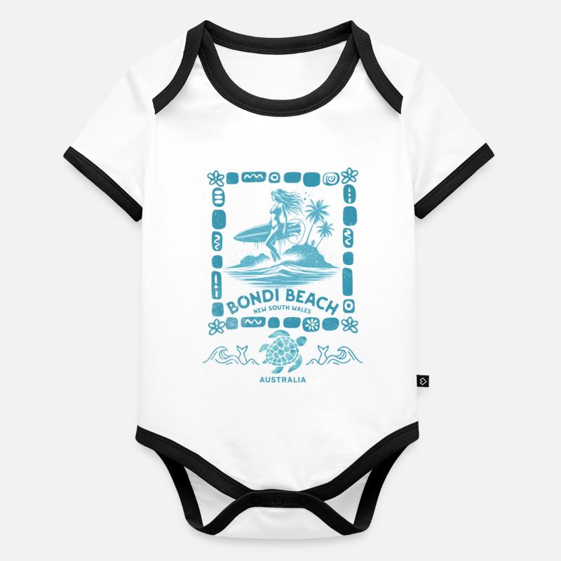 Bondi Beach Turquoise Île Palmier Body Bébé bio contrasté manches courtes