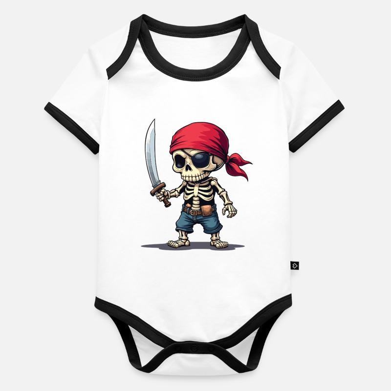 Squelette de pirate avec épée Body Bébé bio contrasté manches courtes
