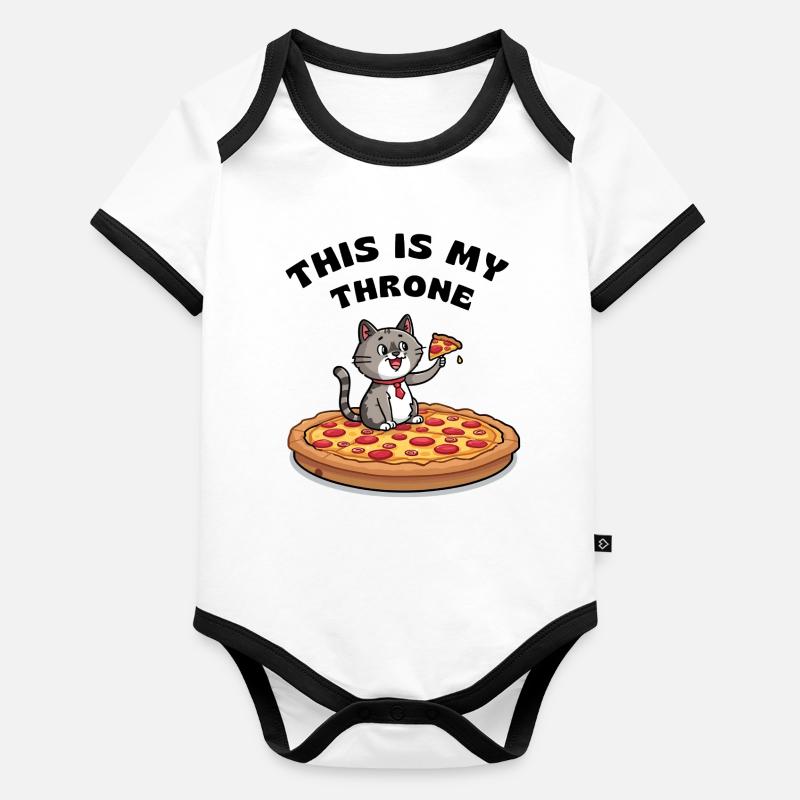 Chat de dessin animé sur pizza – C’est mon trône Body Bébé bio contrasté manches courtes