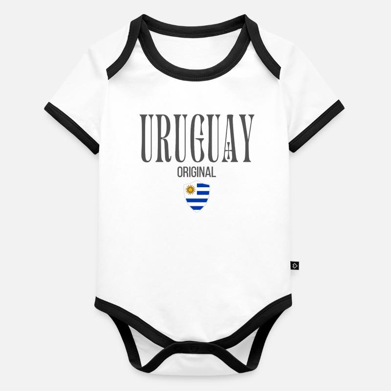 Drapeau uruguayen, j’adore l’Uruguay Body Bébé bio contrasté manches courtes