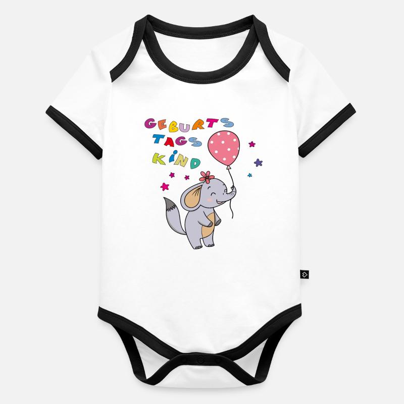 Anniversaire Garçon Éléphant Body Bébé bio contrasté manches courtes