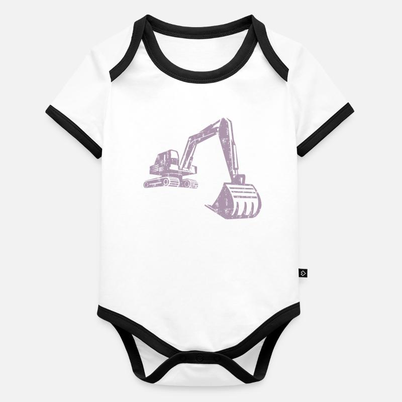 Excavator Silhouette Construction Worker Grunge Design Organic Baby Contrasting Bodysuit