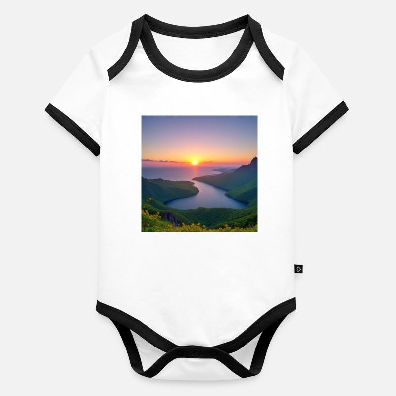 Coucher de soleil sur la vallée lacustre Body Bébé bio contrasté manches courtes