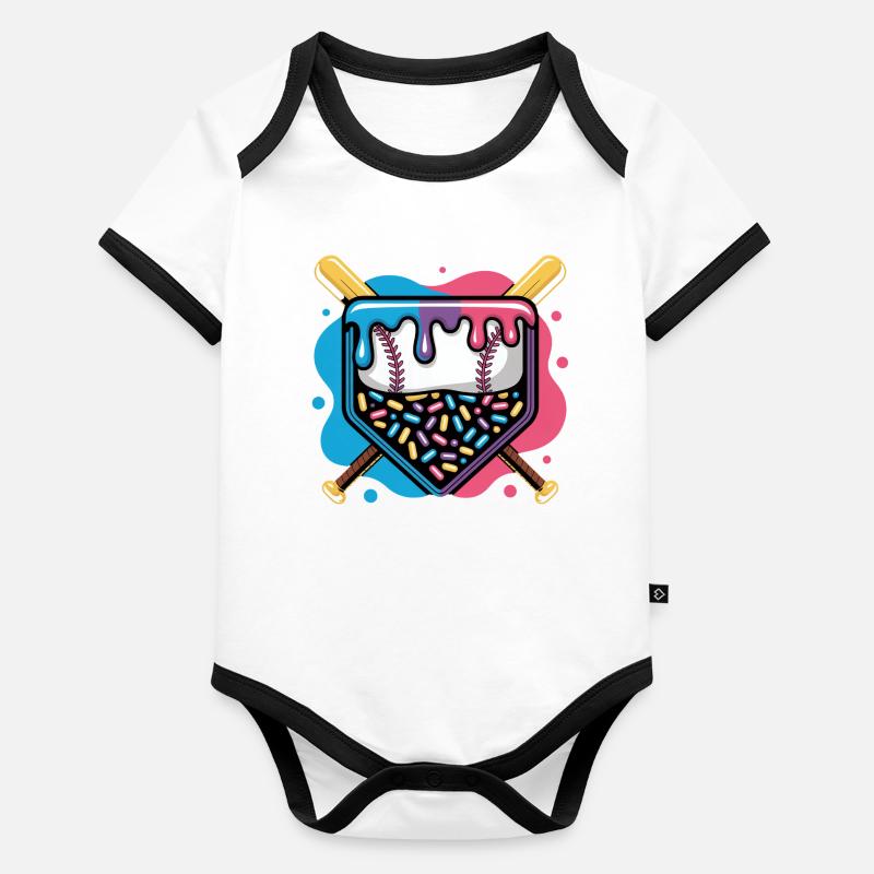 Beignet de plaque de baseball avec pépites Body Bébé bio contrasté manches courtes