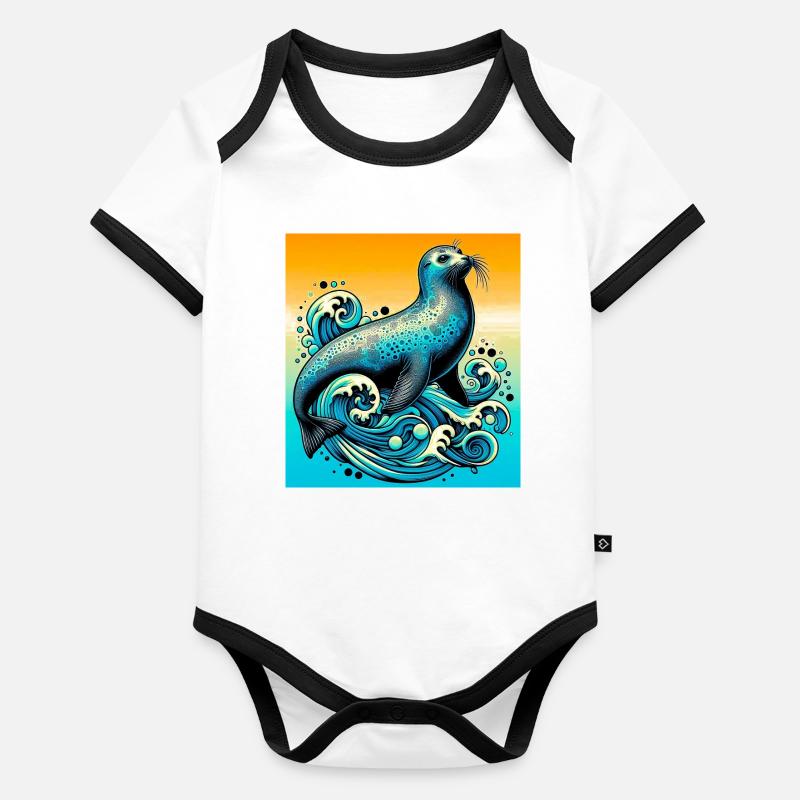 Phoque Body Bébé bio contrasté manches courtes