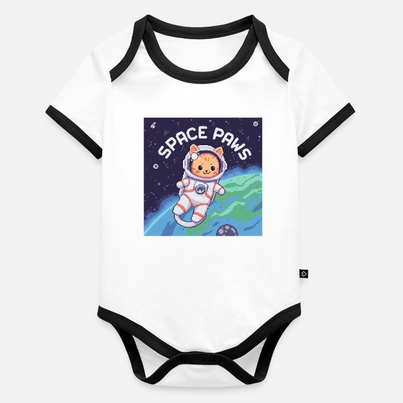 Space Paws – Pixel Cat Astronaut - Organic Baby Contrasting Bodysuit - 