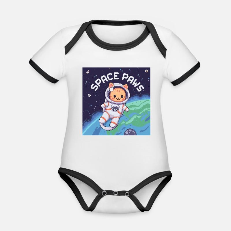 Space Paws - Pixel Cat Astronaute - Body Bébé bio contrasté manches courtes - blanc/noir
