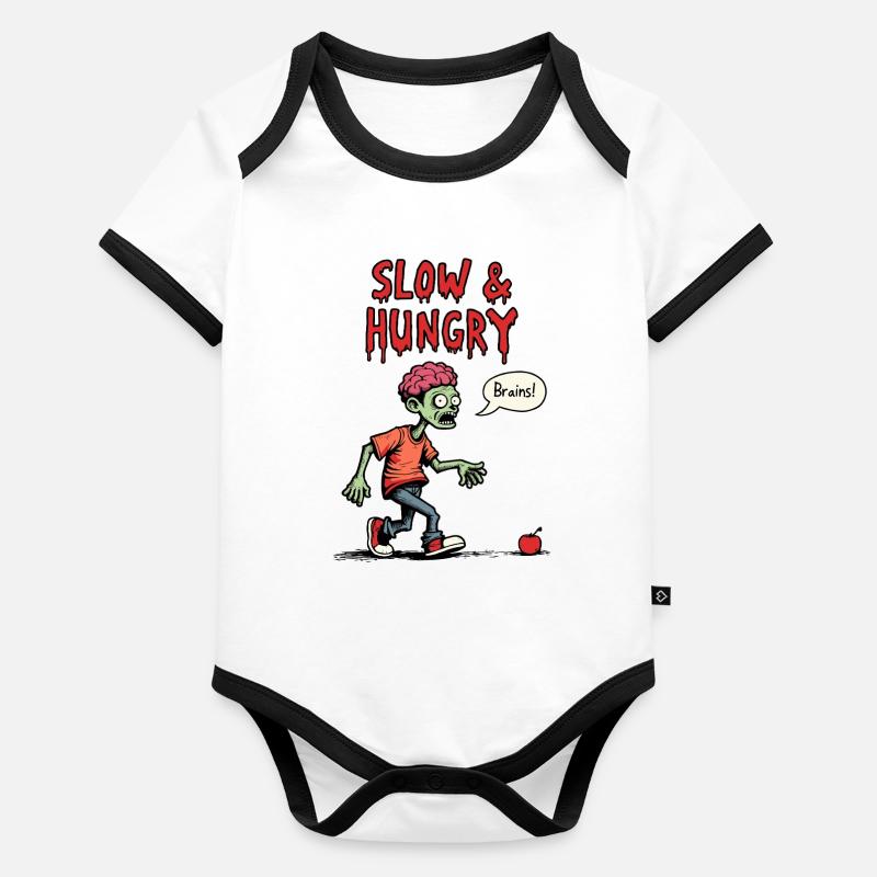 Slow & Hungry Zombie Comic Baby Bio-Kurzarm-Kontrastbody