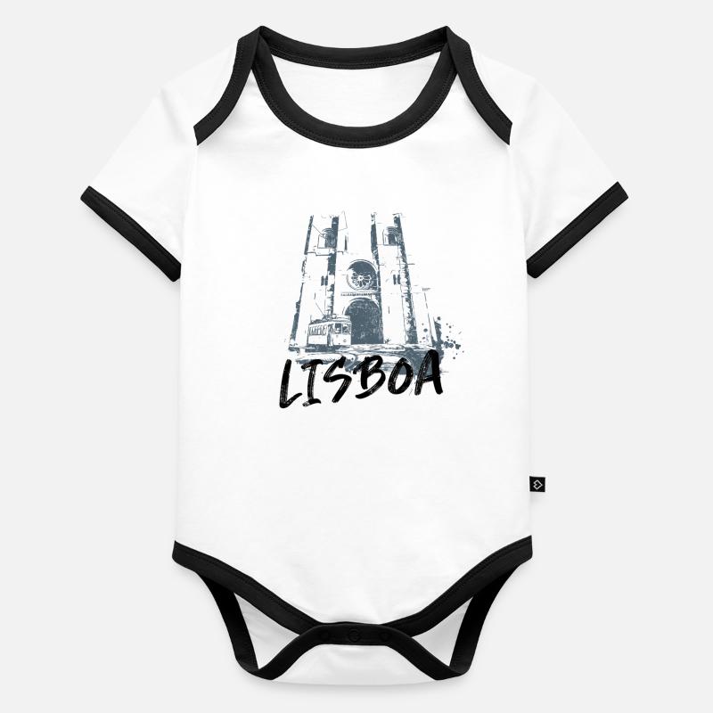 Kathedrale von Lissabon Monochromes Illustrationsdesign Baby Bio-Kurzarm-Kontrastbody