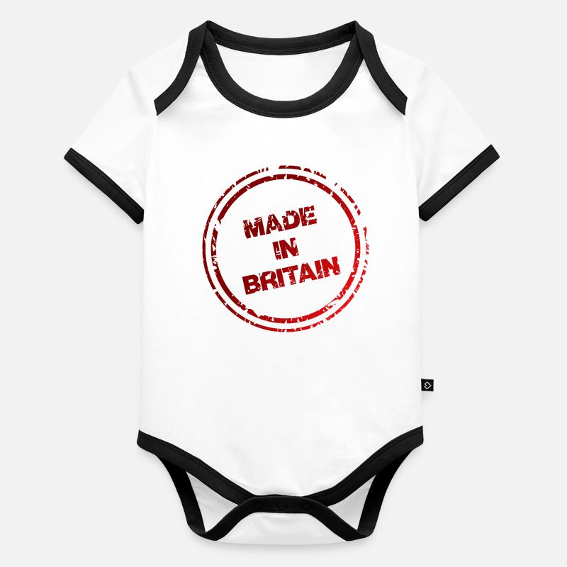 Made in Britain Distressed Red Stamp  Organic Baby Contrasting Bodysuit