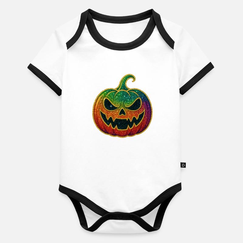 Regenbogen Halloween Kürbis Glitzer Baby Bio-Kurzarm-Kontrastbody